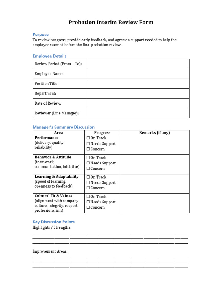Probation Review Progress Form | PDF | Social Psychology | Psychology