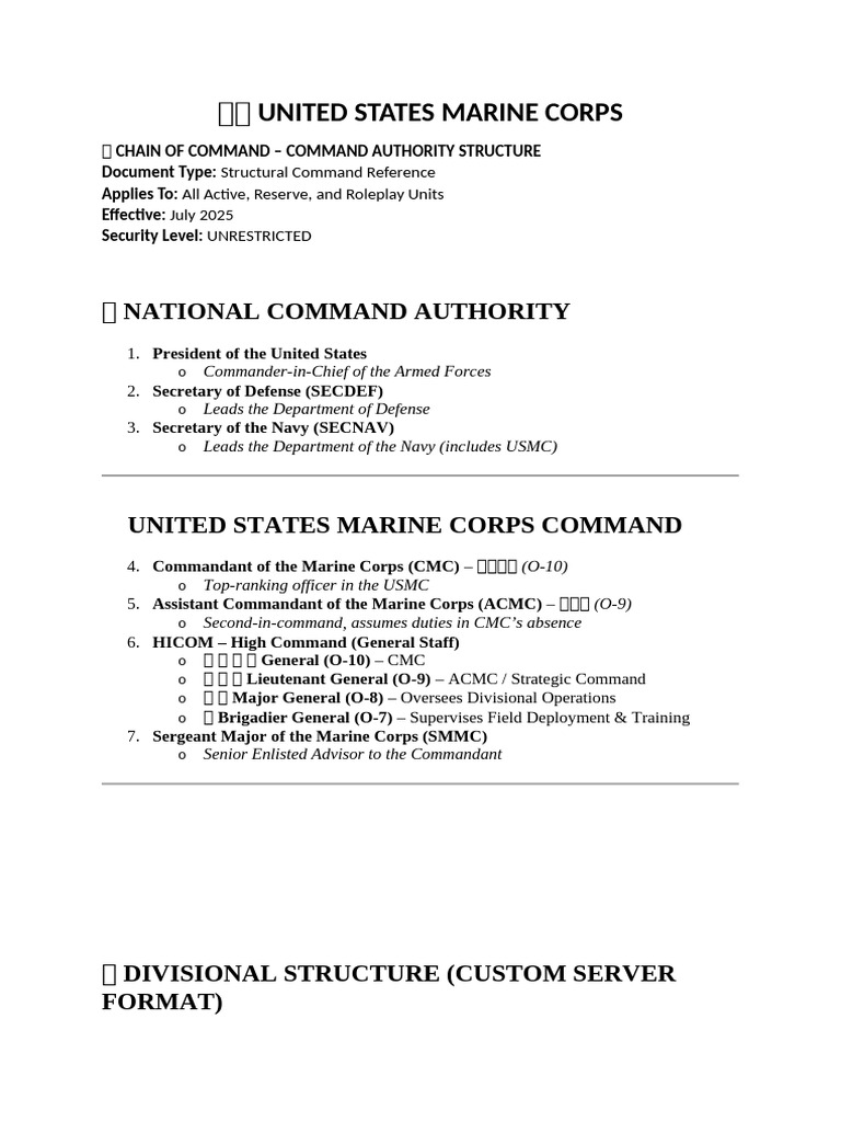 USMC Chain of Command Structure | PDF