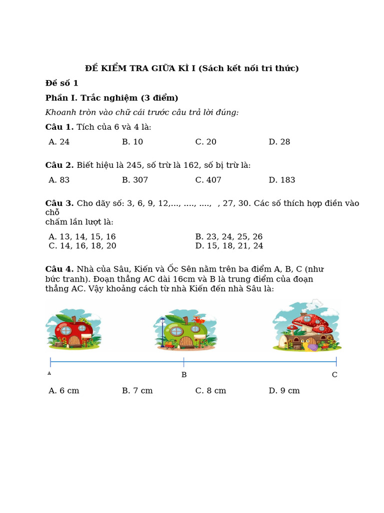 Đề Kiểm Tra Giữa Kì 1 - kntt - lớp 3 | PDF