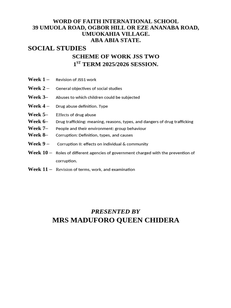 Enote Social Studies Jss2 1st Term-1 | PDF