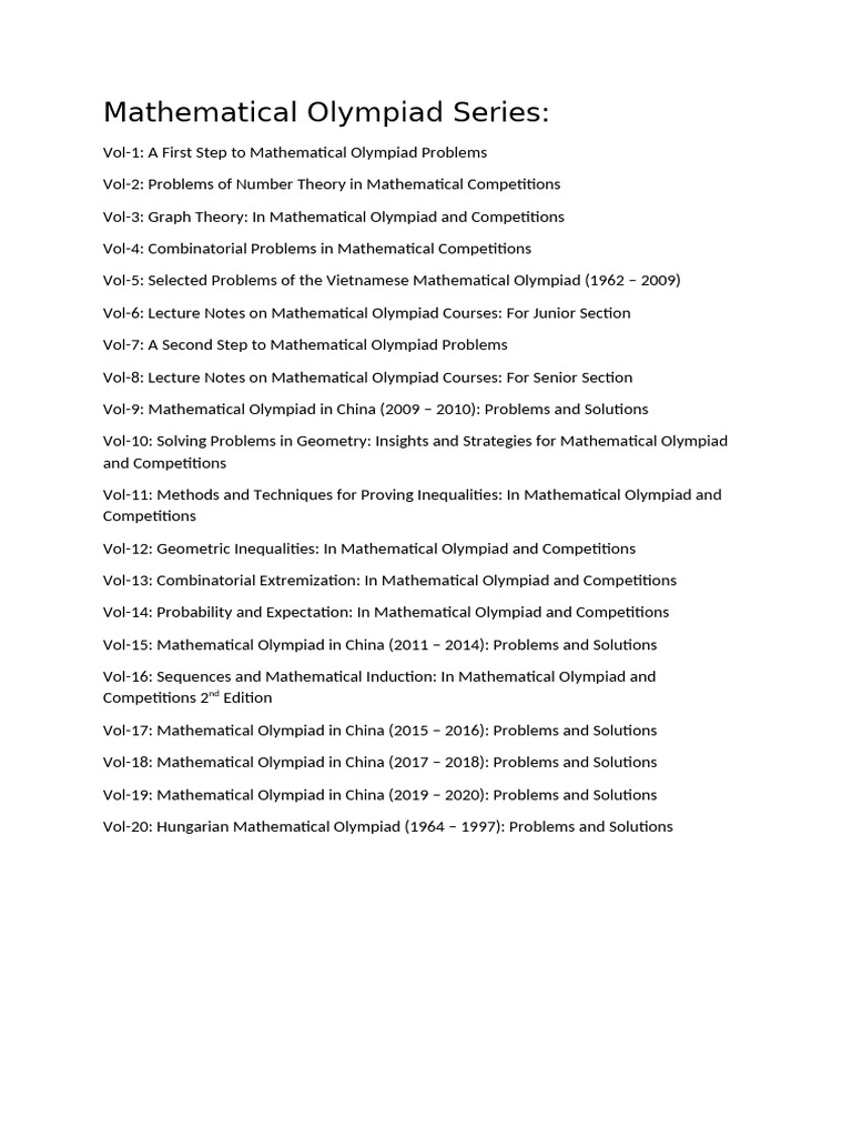 Mathematical Olympiad Series Overview | PDF