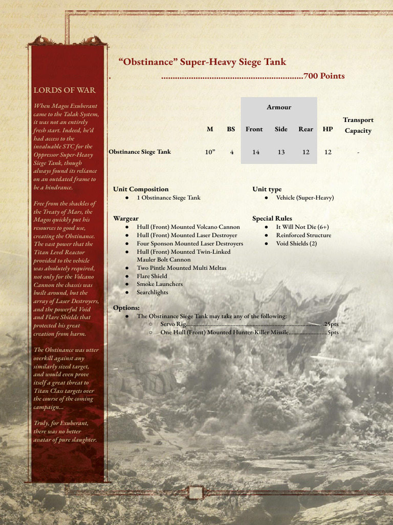 Obstinance Rule Sheet | PDF | Tanks | Military Technology
