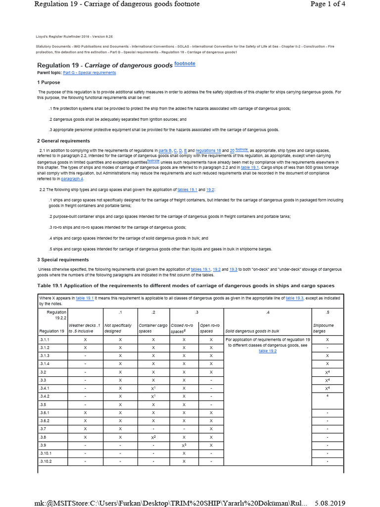 SOLAS Reg 19: Dangerous Goods Carriage | PDF | Dangerous Goods | Cargo