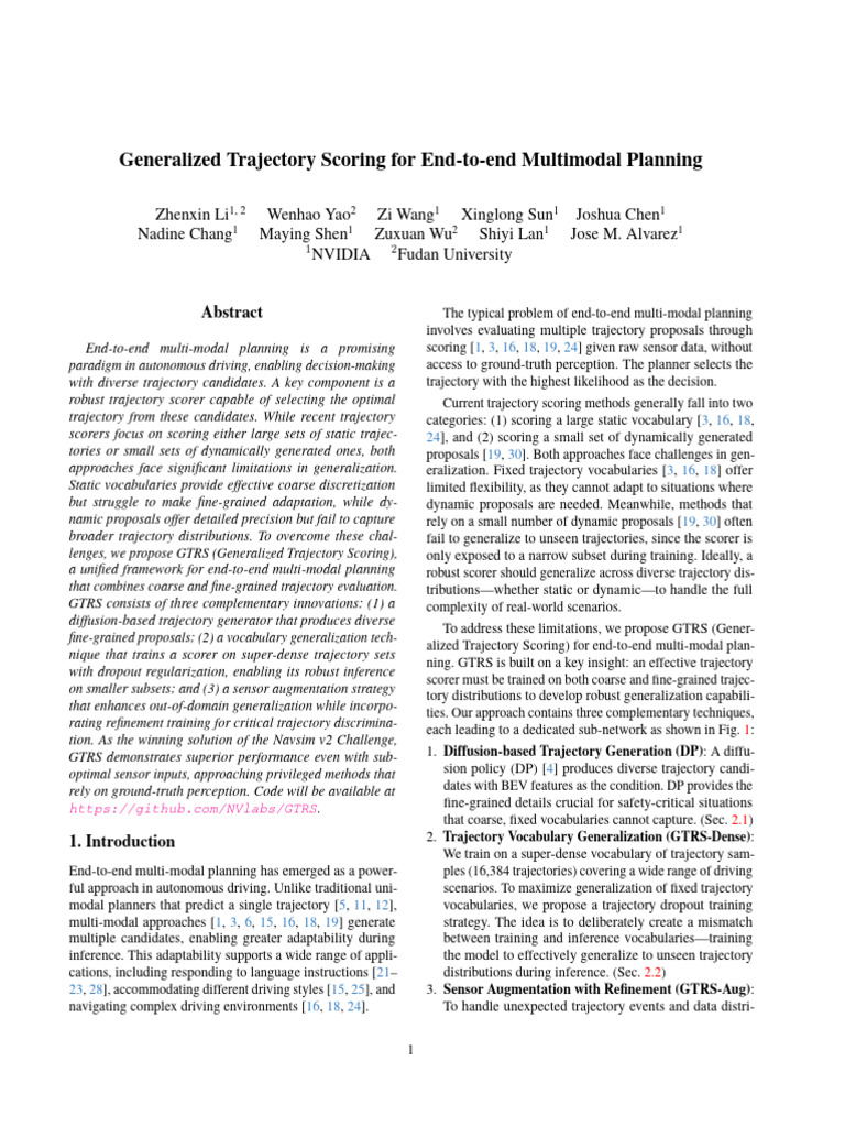 Generalized Trajectory Scoring For End-To-End Multimodal Planning | PDF