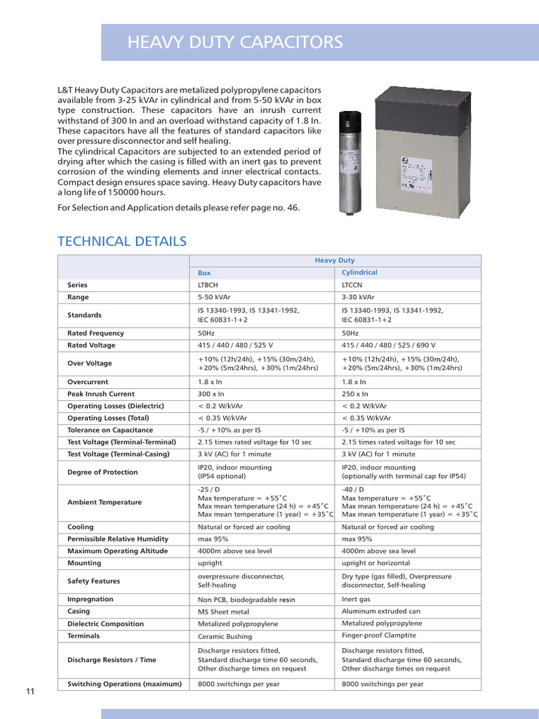 L&T Heavy Duty Capacitors Overview | PDF | Capacitor | Electrical Equipment