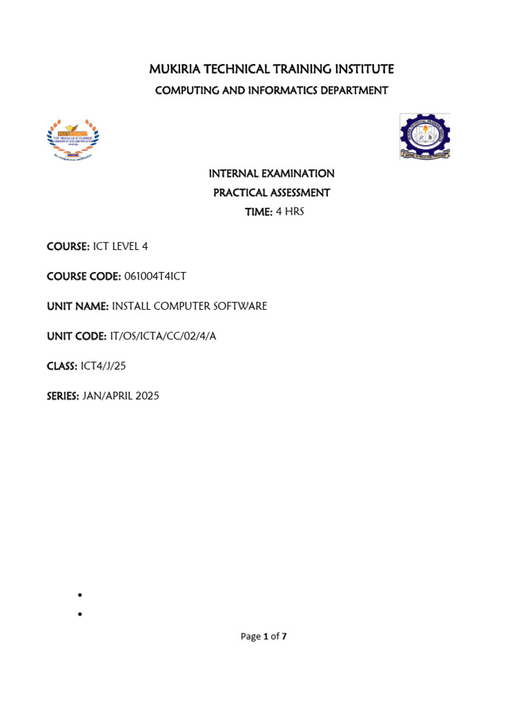 ICT Level 4 Software Installation Exam | PDF | Microsoft Office ...