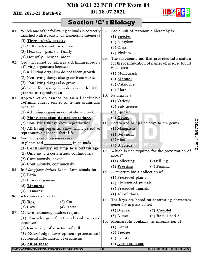 18.07.2021 XIth 2021-22 PCB - CPP Exam - 04 Dt.18.07.2021 Version - P ...
