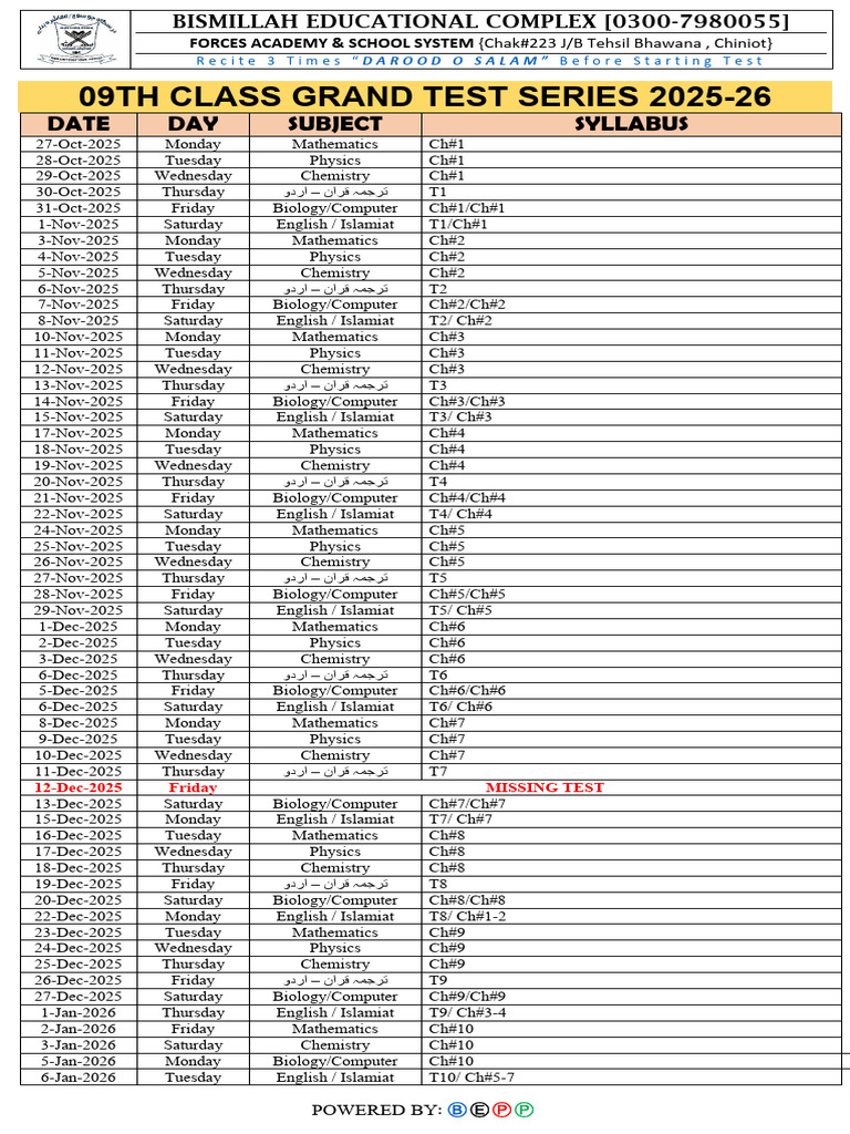 2025 Class 10 Test Series Schedule | PDF | English Grammar ...