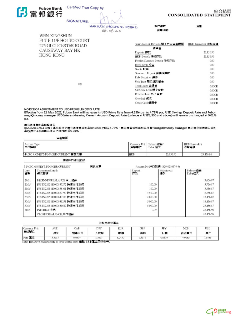 Wen Xingshun FLT F 11/F Hoi To Court 275 Gloucester Road Causeway Bay HK  Hong Kong | PDF | Credit Card | Transaction Account