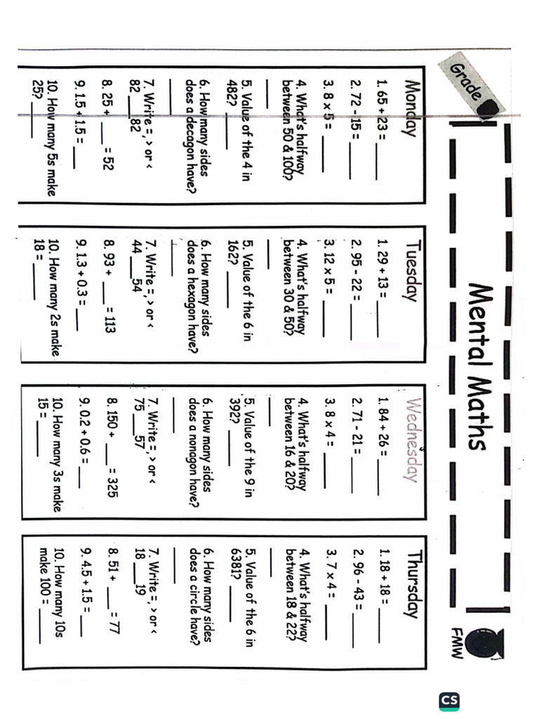 Grade 4 Mental Math | PDF