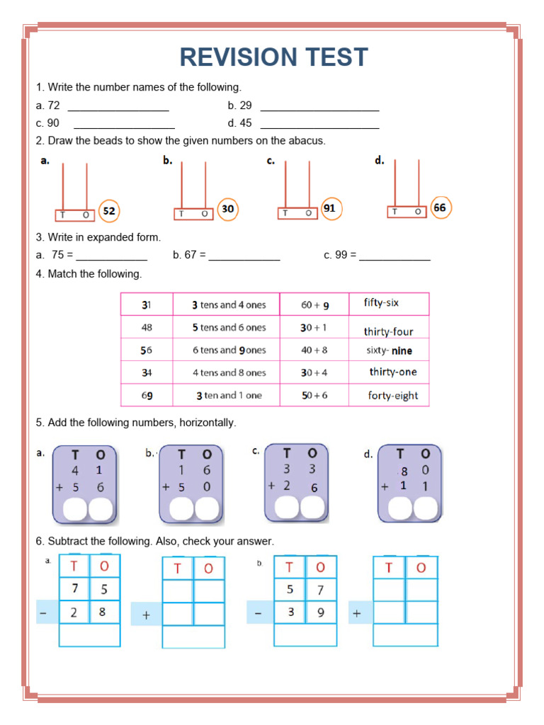 Math Revision Test for Kids | PDF