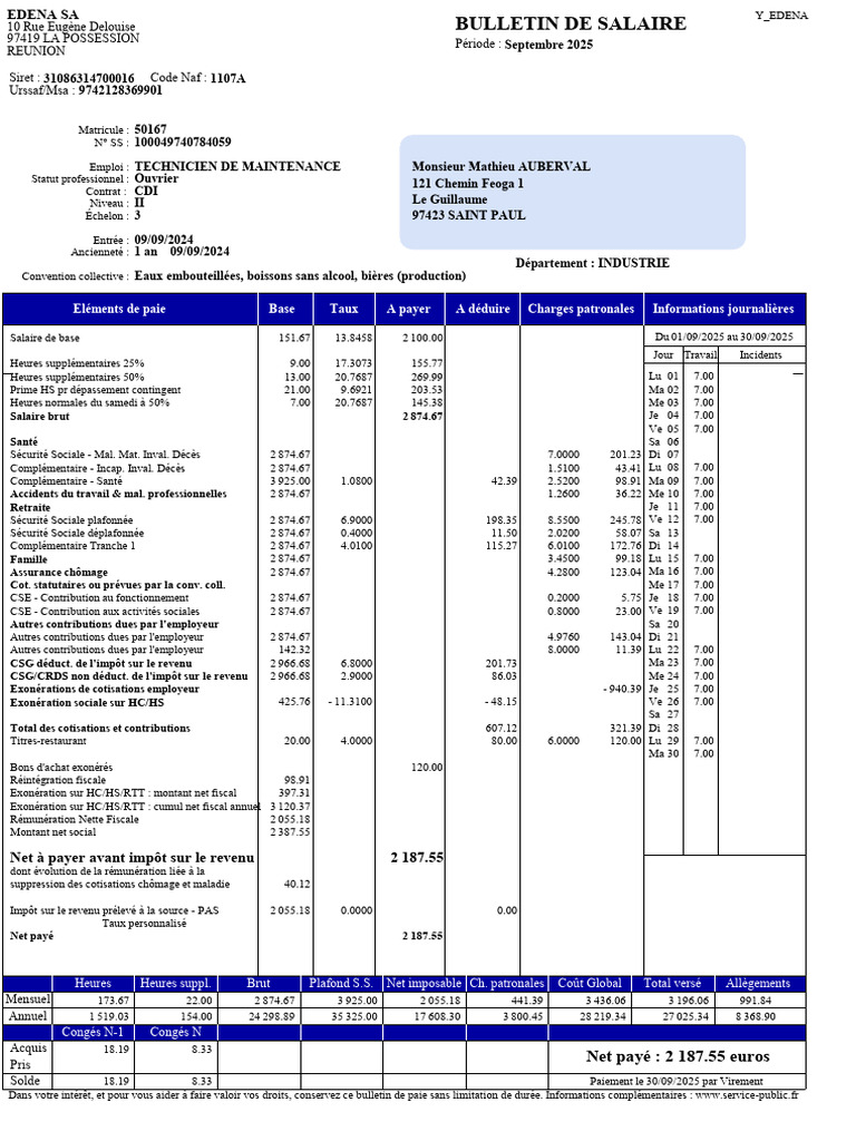 Bulletin de salaire de septembre 2025 | PDF | Impôt sur le revenu | Impôts