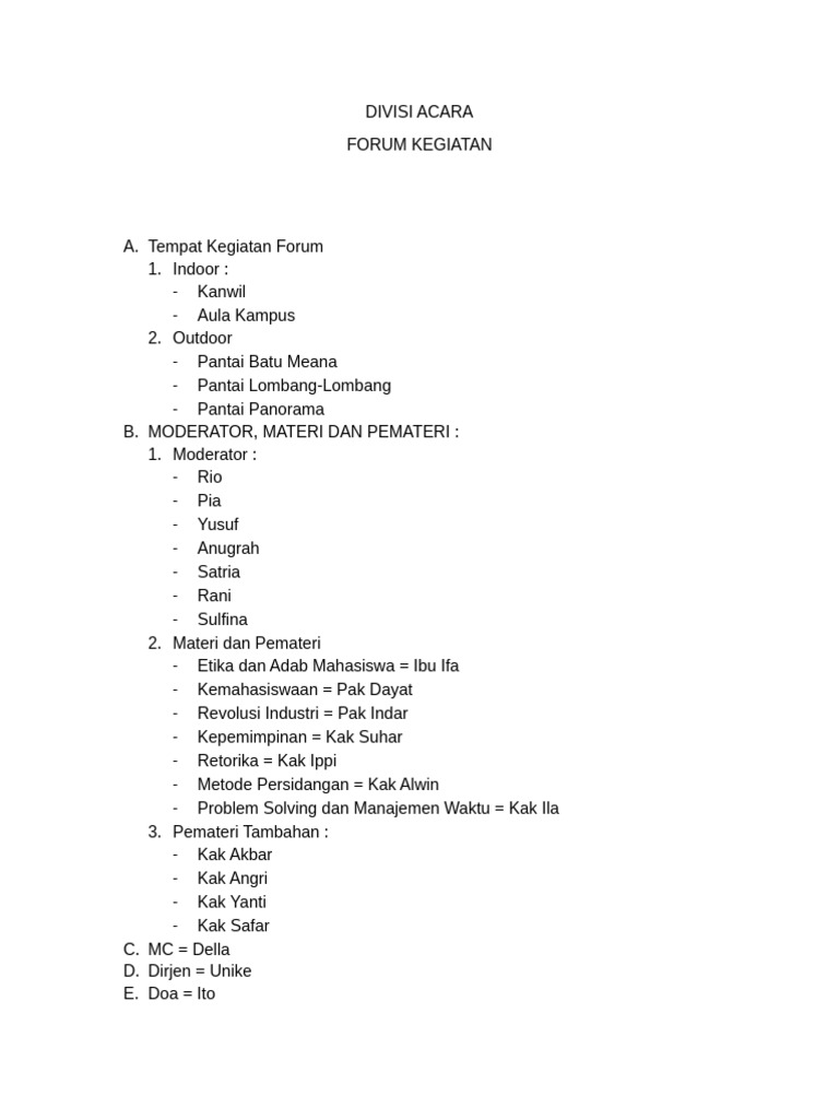 Divisi Acara | PDF