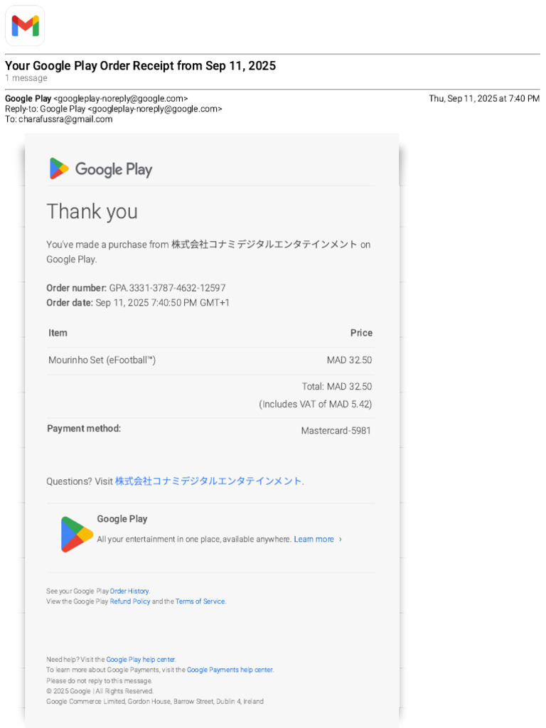 Google Play Order Receipt - Sep 2025 | PDF