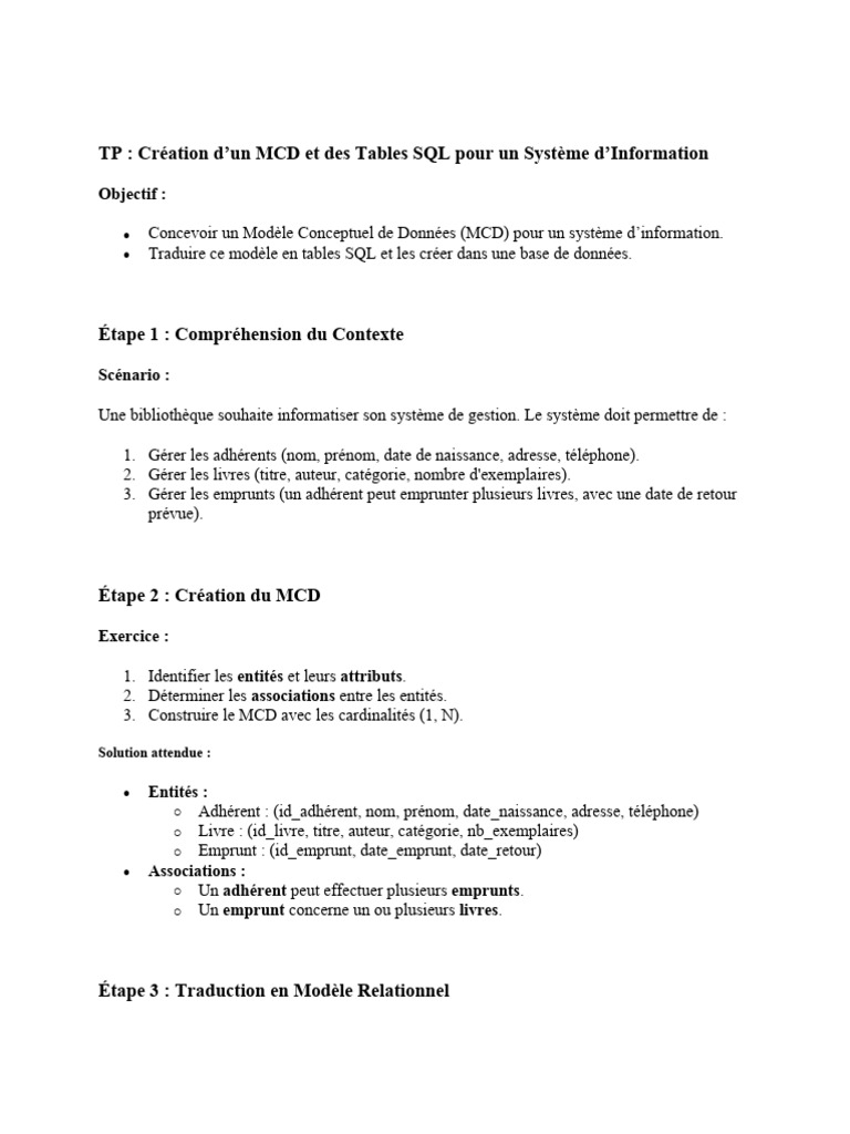 MCD et Tables SQL pour Systèmes d'Information | PDF | Bases de données ...