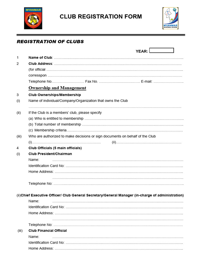 Club Registration Form Template | PDF