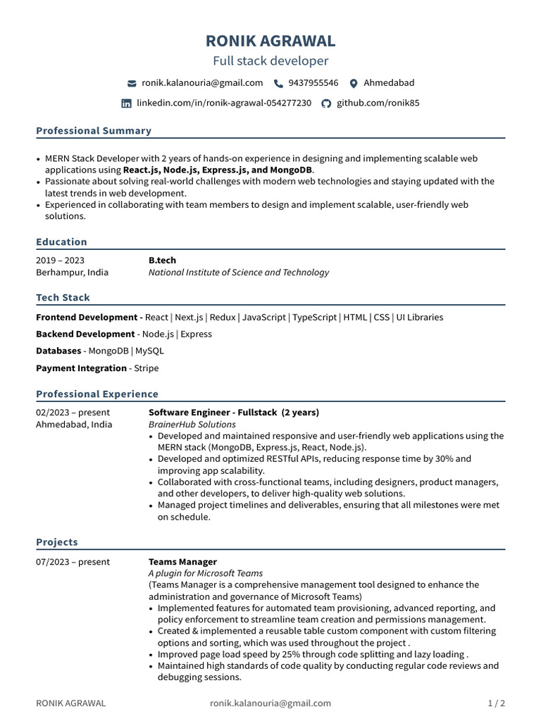 RonikAgrawal_Fullstack | PDF | Web Development | Computing