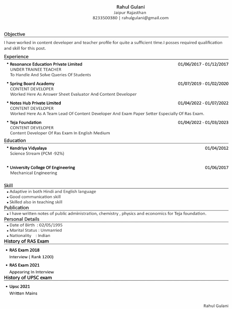 Visual Reference: 0 Rahul G Ras Cv