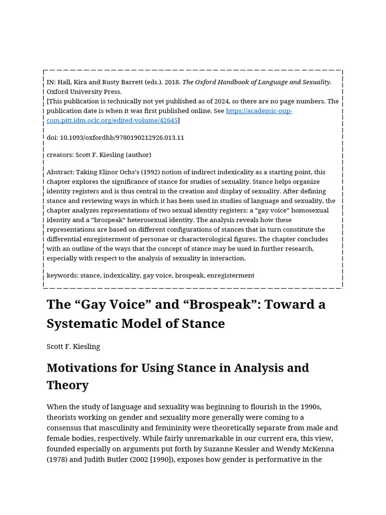 Stance in Language and Sexuality Analysis | PDF | Gender | Gender Studies