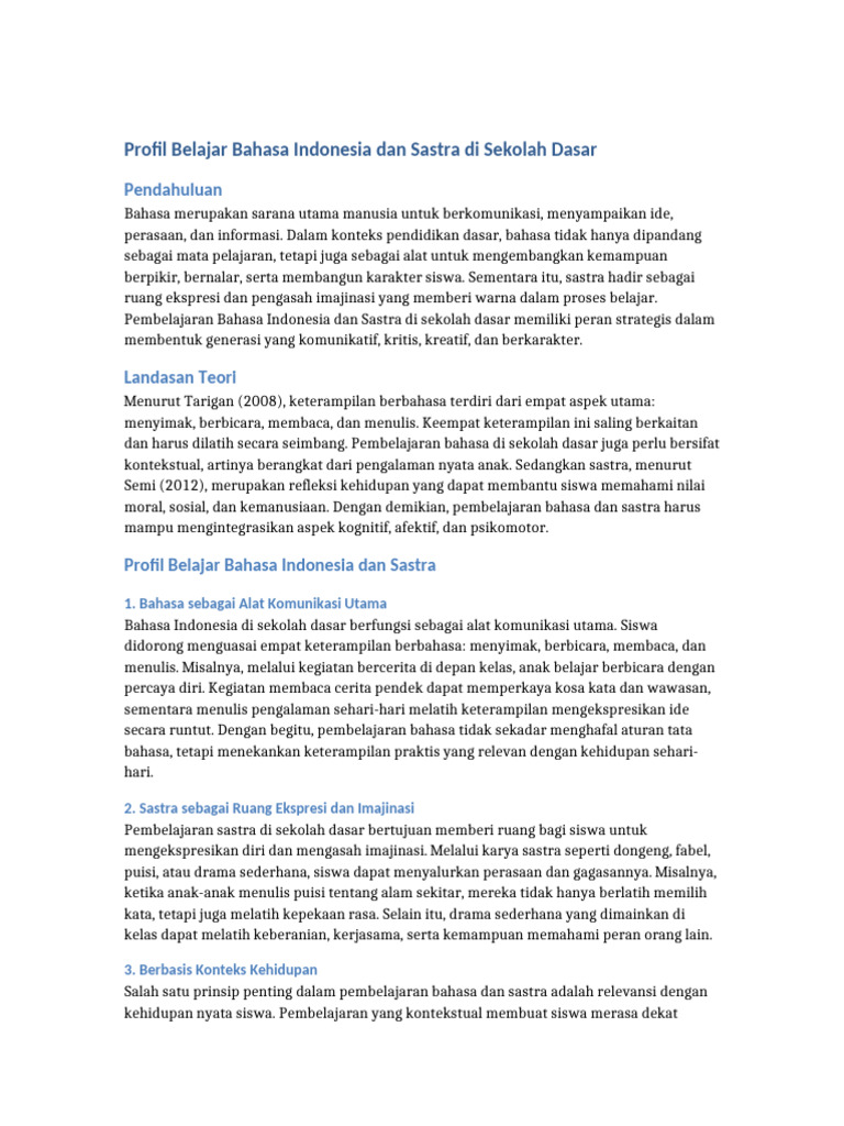 Jurnal Profil Belajar Bahasa Indonesia Dan Sastra | PDF