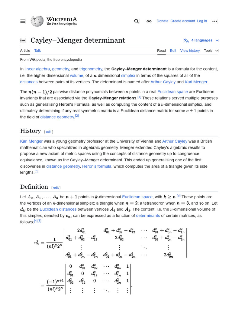 En-Wikipedia-Org-Wiki-Cayley E2 80 93menger Determinant... | PDF ...