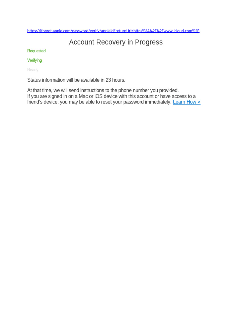 Apple ID Recovery Status Update | PDF