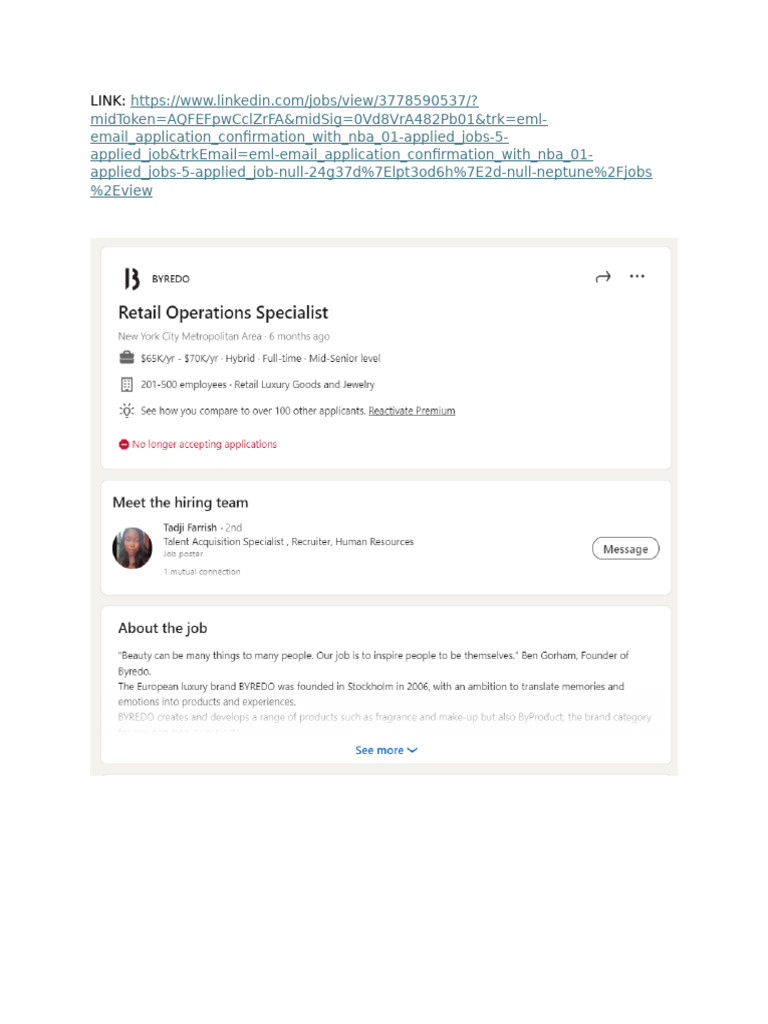 NBA Job Application Confirmation | PDF