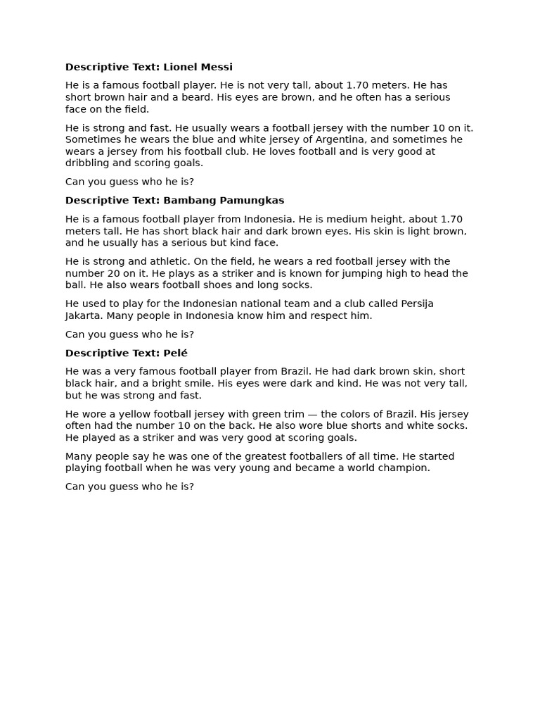 Famous Football Players Descriptions | PDF
