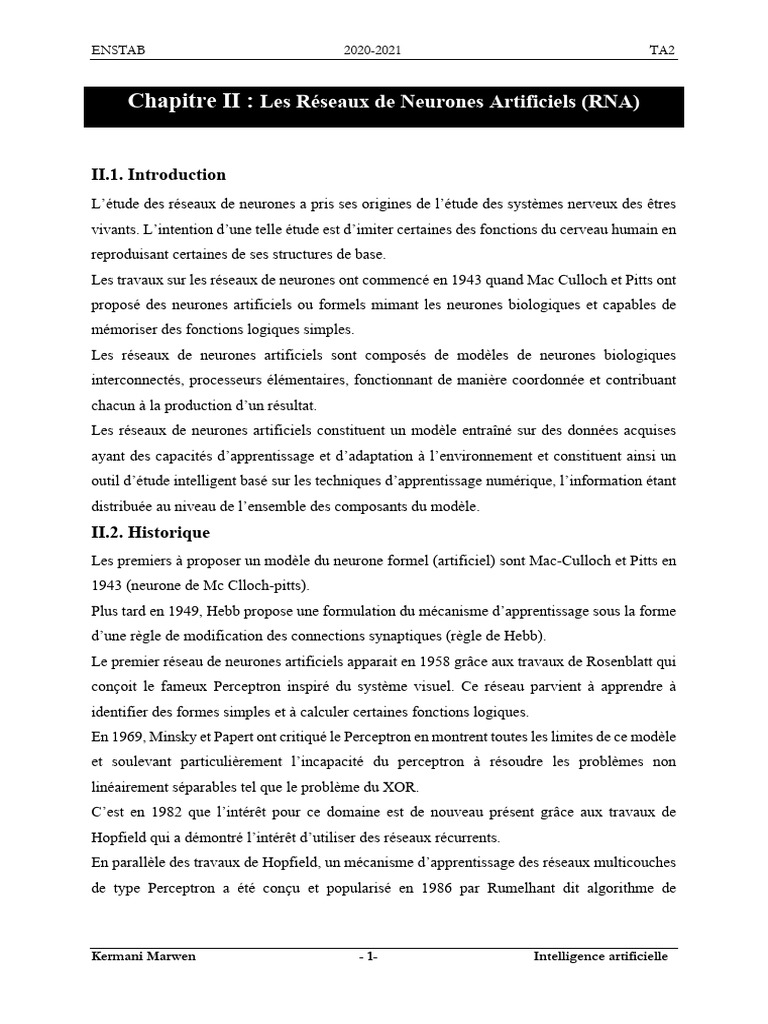 Réseaux de Neurones Artificiels : Concepts clés | PDF | Neurone ...