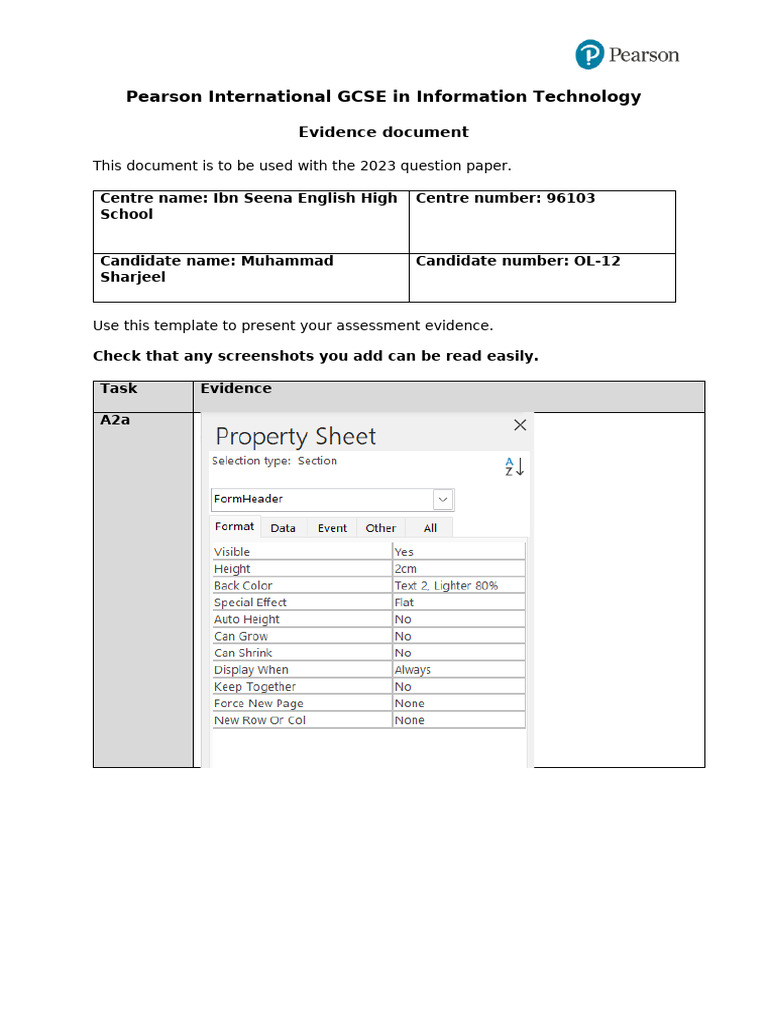 Pearson IGCSE IT Evidence Template | PDF