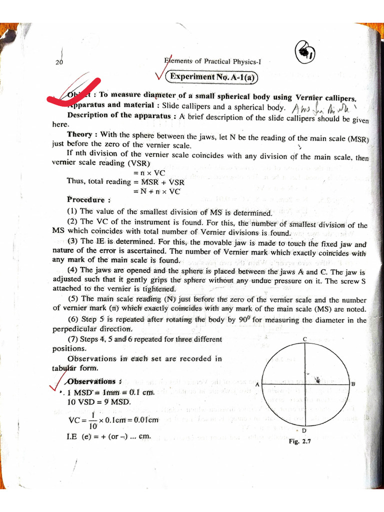 Physics Practical Book - Experiment 1 | PDF