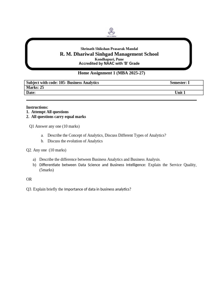 MBA Business Analytics Assignment 1 | PDF