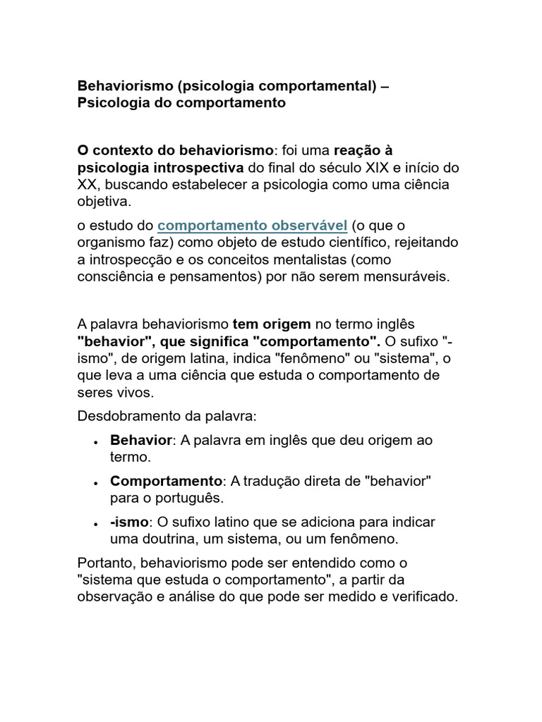 Behaviorismo e Condicionamento Clássico | PDF | Condicionamento ...