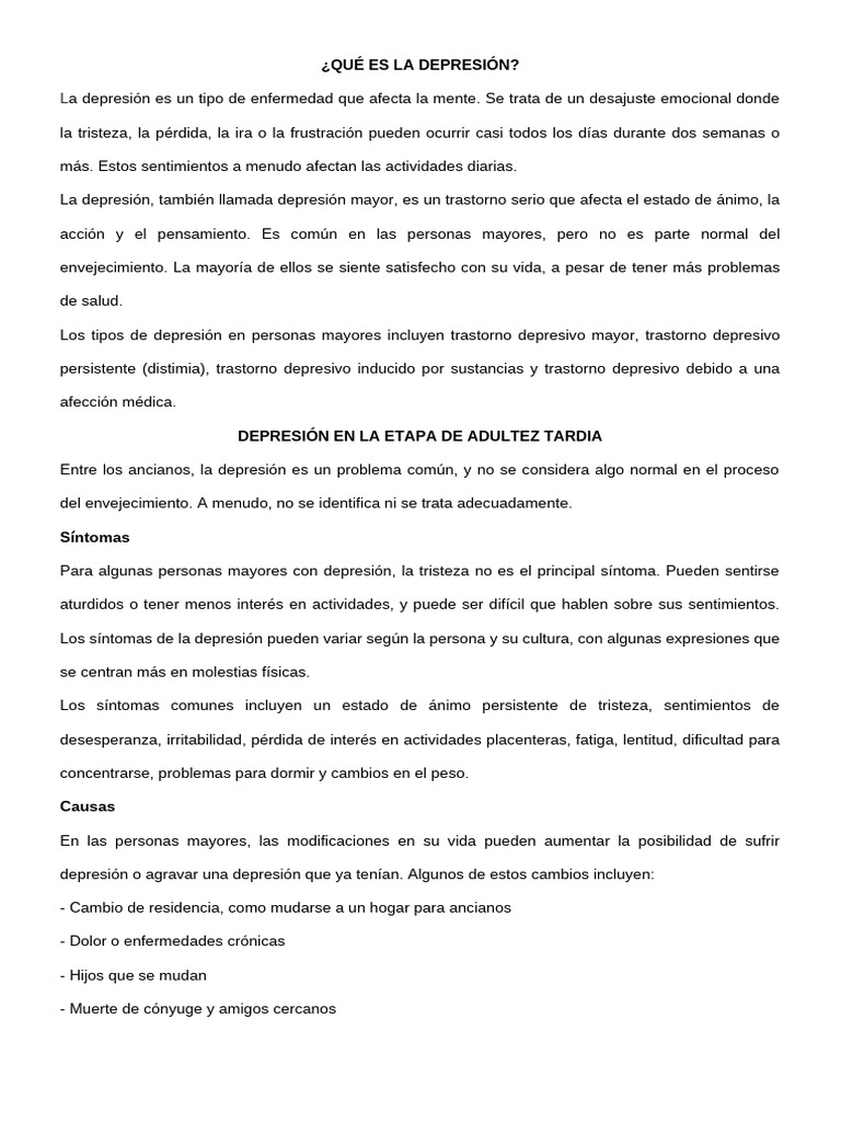 Depresión en Adultos Mayores: Causas y Síntomas | PDF | Trastorno ...