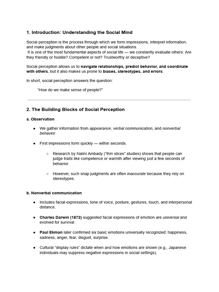 Understanding Social Perception Basics | PDF | Stereotypes | Nonverbal ...
