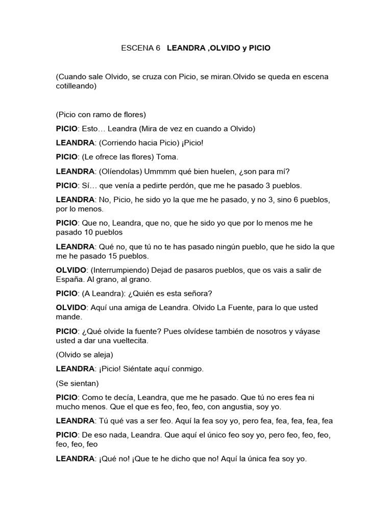 Diálogo cómico entre Leandra y Picio | PDF