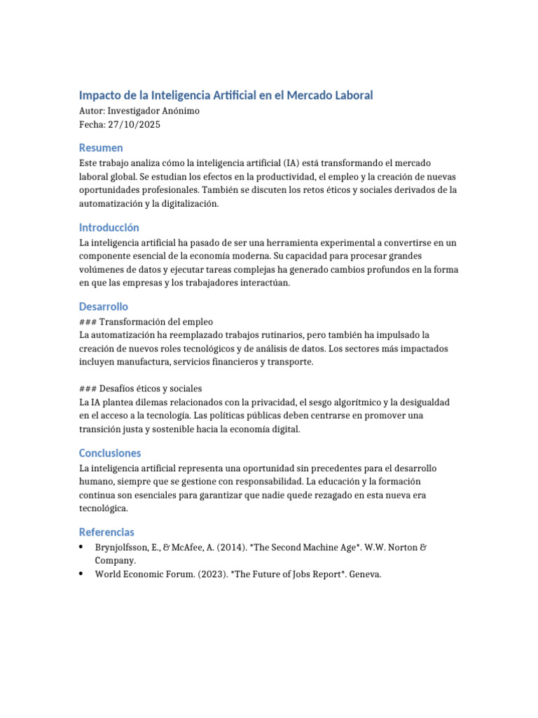 Impacto de la IA en el Empleo Global | PDF