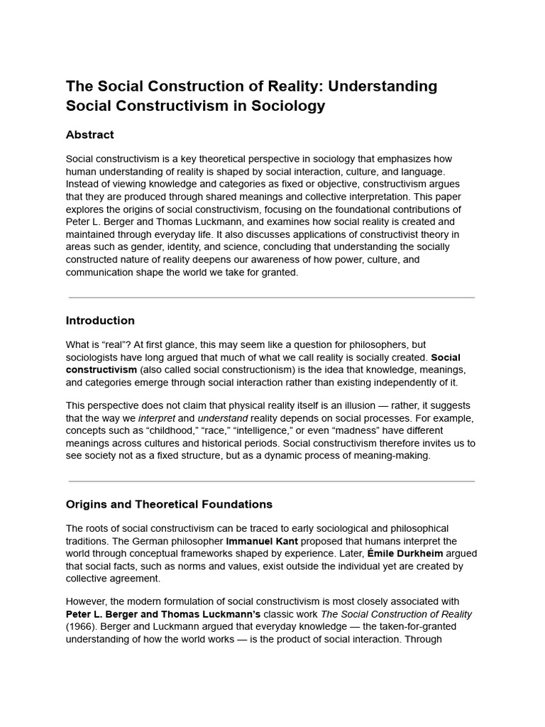 The Social Construction of Reality | PDF | Social Constructionism ...