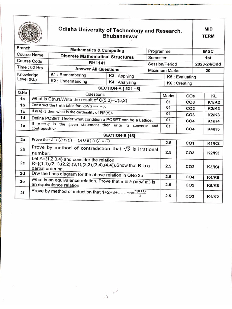 1st Sem Mid Term | PDF