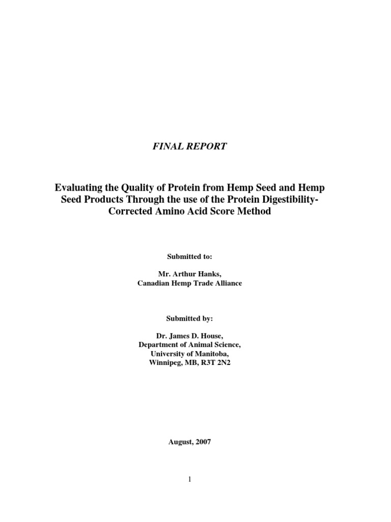 Evaluating The Quality of Protein From Hemp Seed and Hemp Seed Products