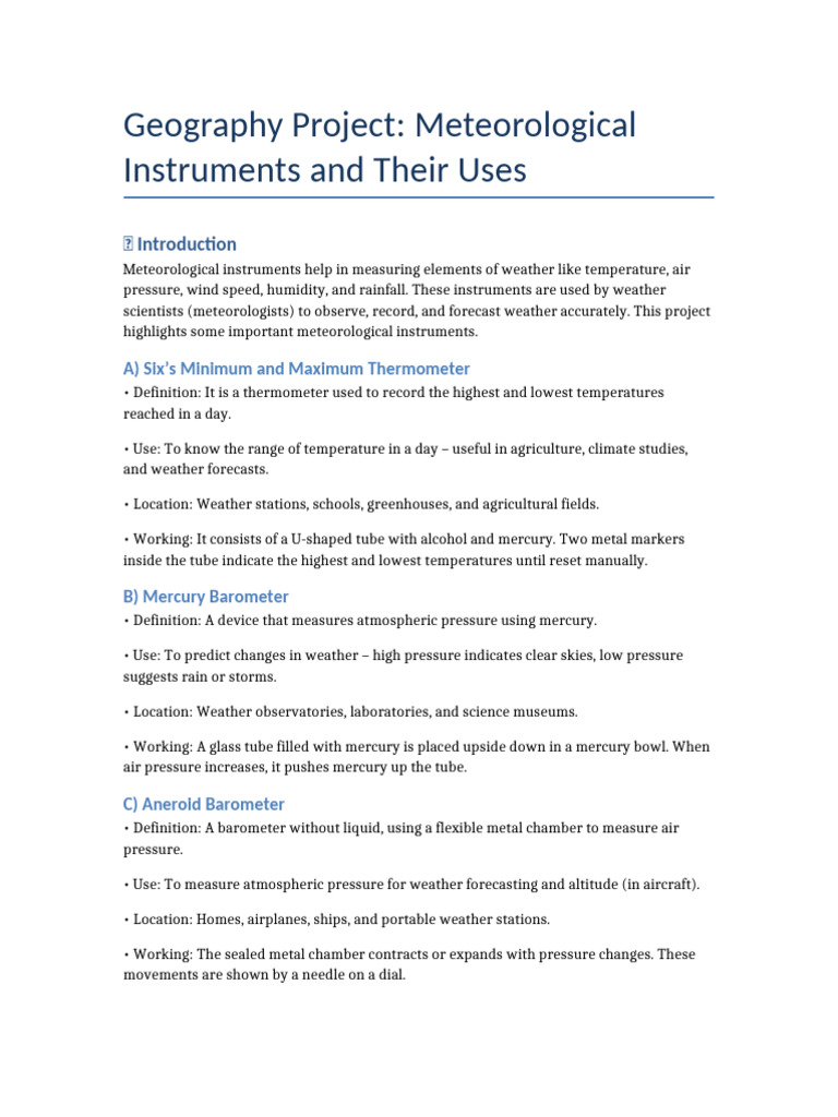 Meteorological Instruments Overview | PDF | Meteorology | Weather
