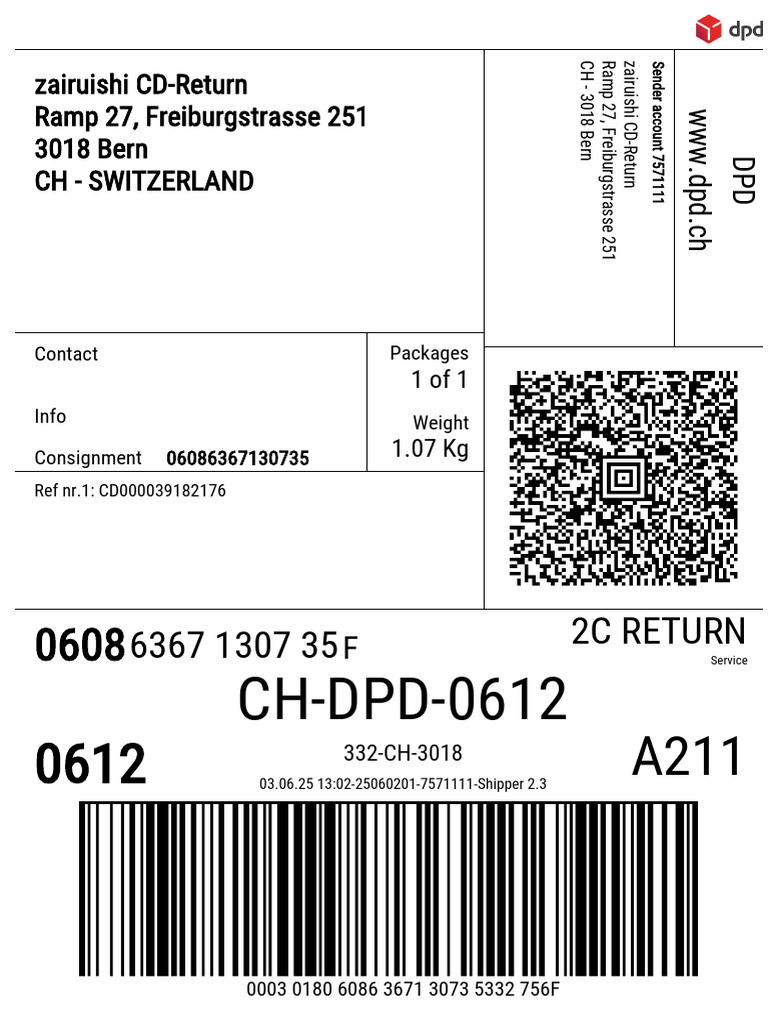 CH-DPD-0612: 6367 1307 35 2C Return | PDF