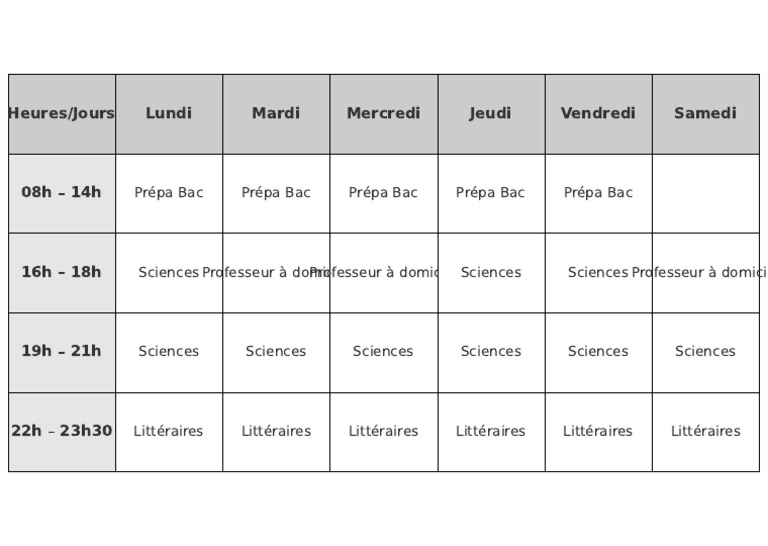 Horaires des Cours de Prépa et Sciences | PDF