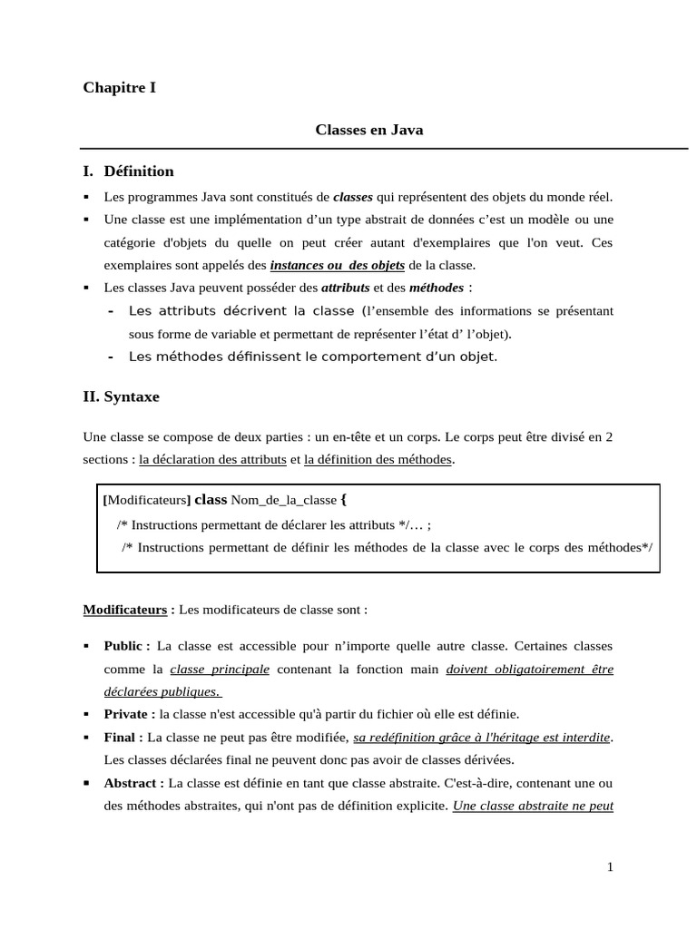 Introduction aux classes en Java | PDF | Classe (informatique ...