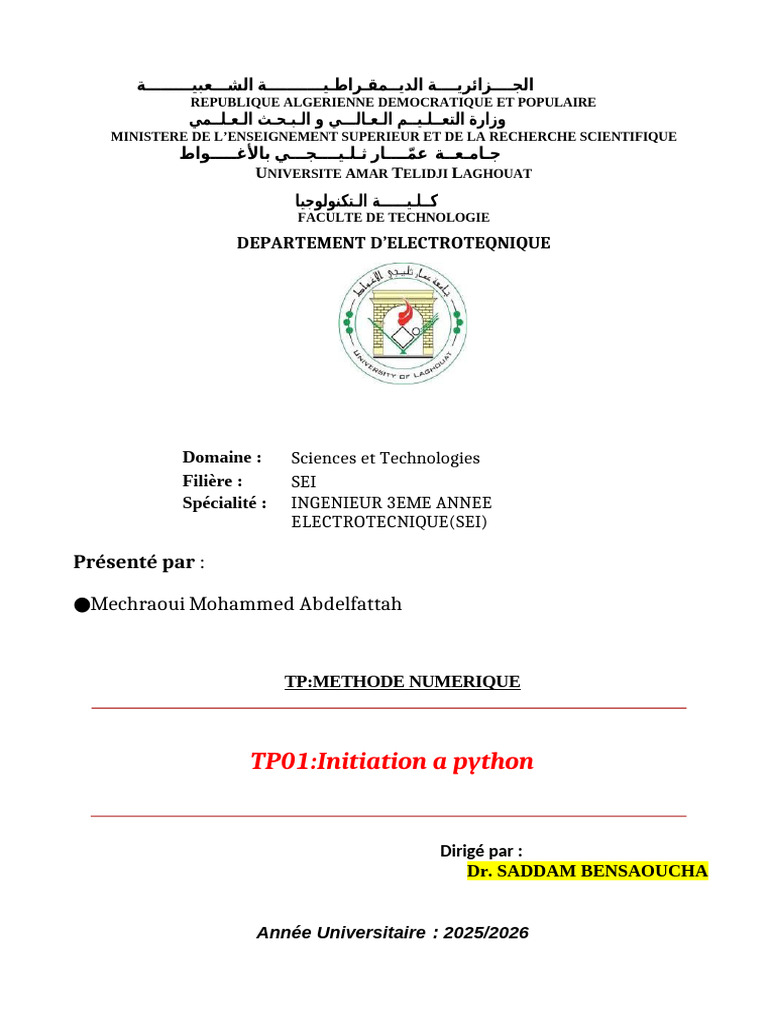 Initiation à Python en électrotechnique | PDF