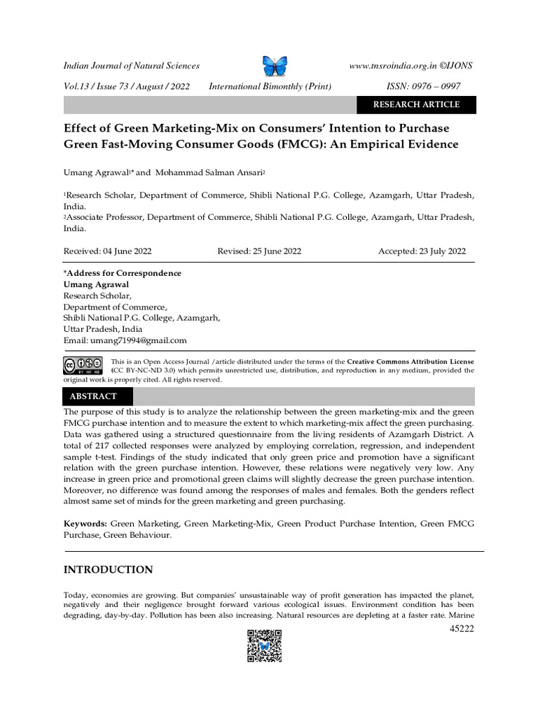 Green Marketing Impact on FMCG Purchases | PDF | Marketing | Sustainability