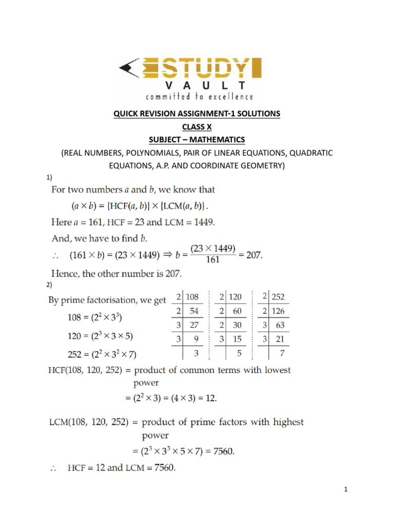 Class X Math Revision Solutions | PDF