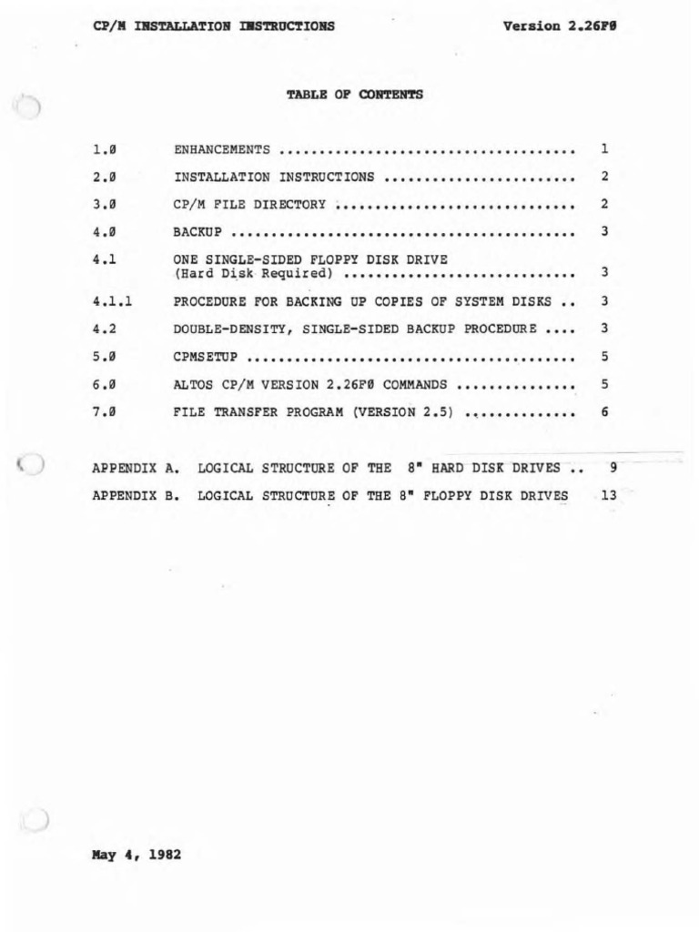 Altos CP/M 2.26 Installation Guide | PDF | Floppy Disk | Booting