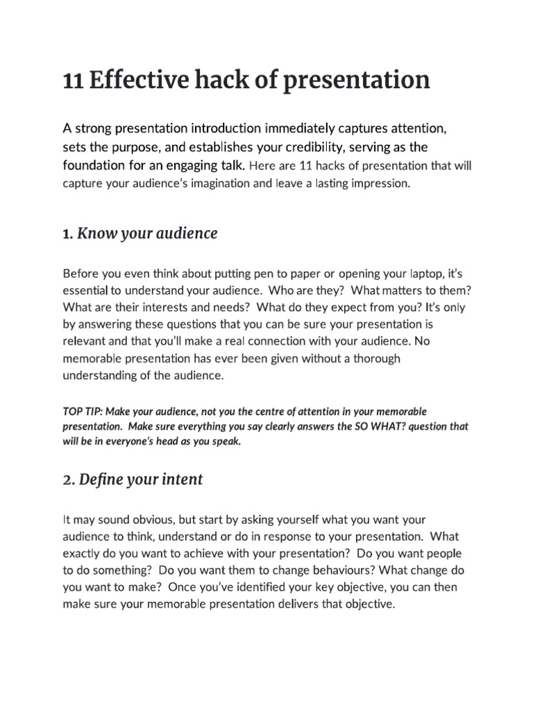 11 Effective Hacks of Presentation. | PDF