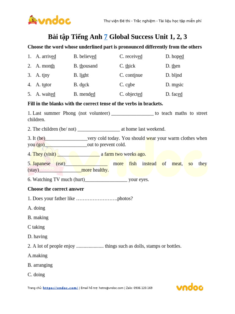 English 7 Global Success Units 1-3 Test | PDF